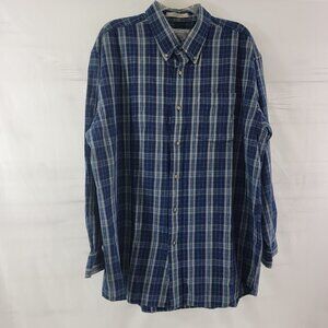 John Ashford Blue Plaid Button Up Long Sleeve Flannel Outdoor Shirt - Men’s XL